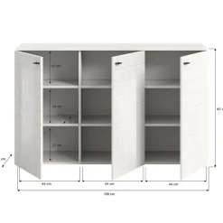 Hioshop Monte dressoir 3 deuren wit hoogglans