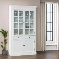 Hioshop Mozart 2-deurs vitrinekast in antiek wit- antiek gepatineerd Breedte