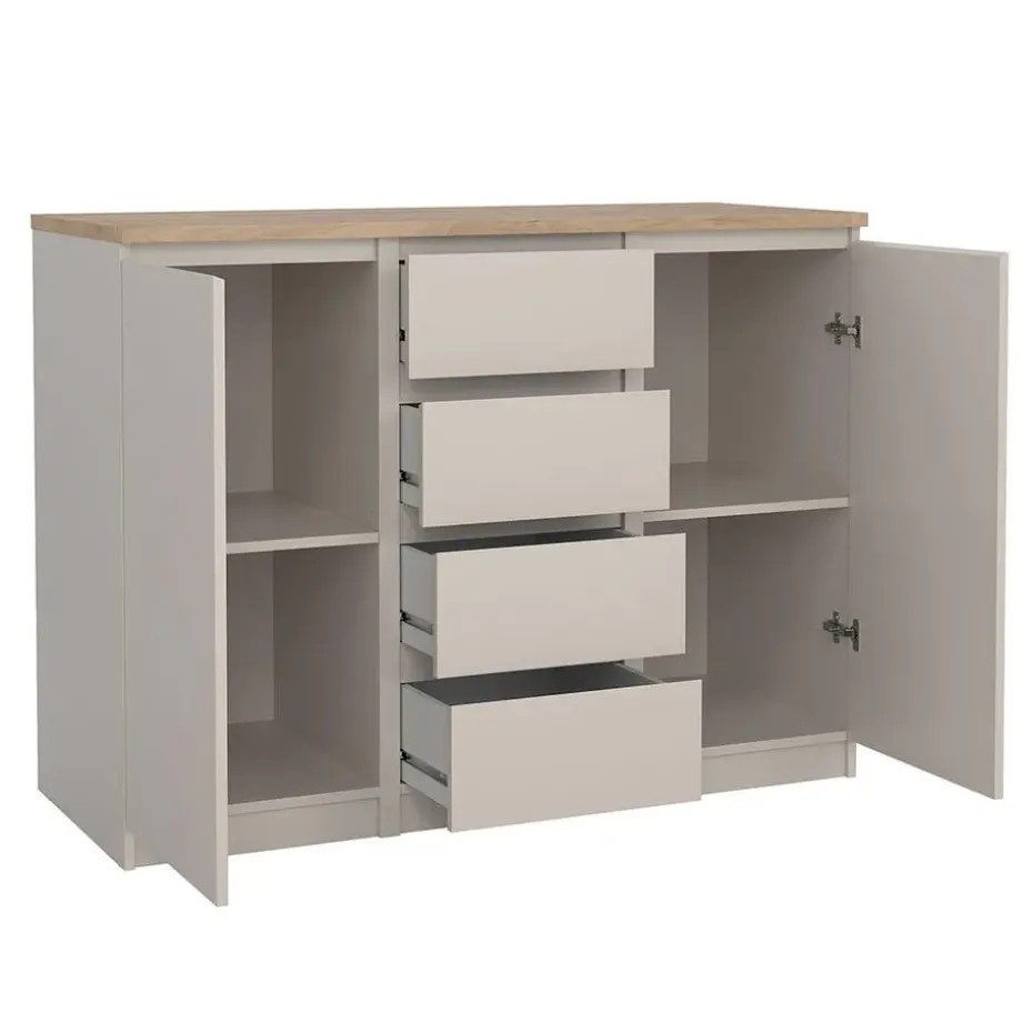 Hioshop Naia dressoir 2 deuren 4 lades eikdecor