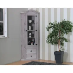 Hioshop New Mexico hoekkast hoekvitrine grijs grenen