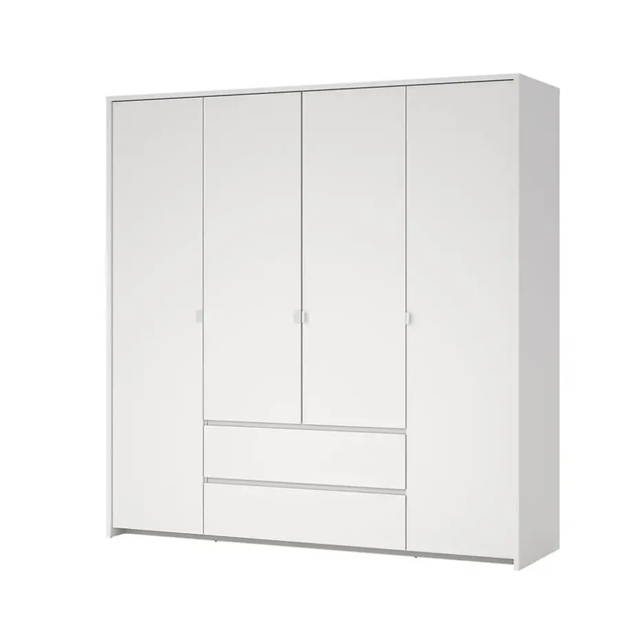 Hioshop Next kledingkast 4 deuren 2 lades 197x200cm wit