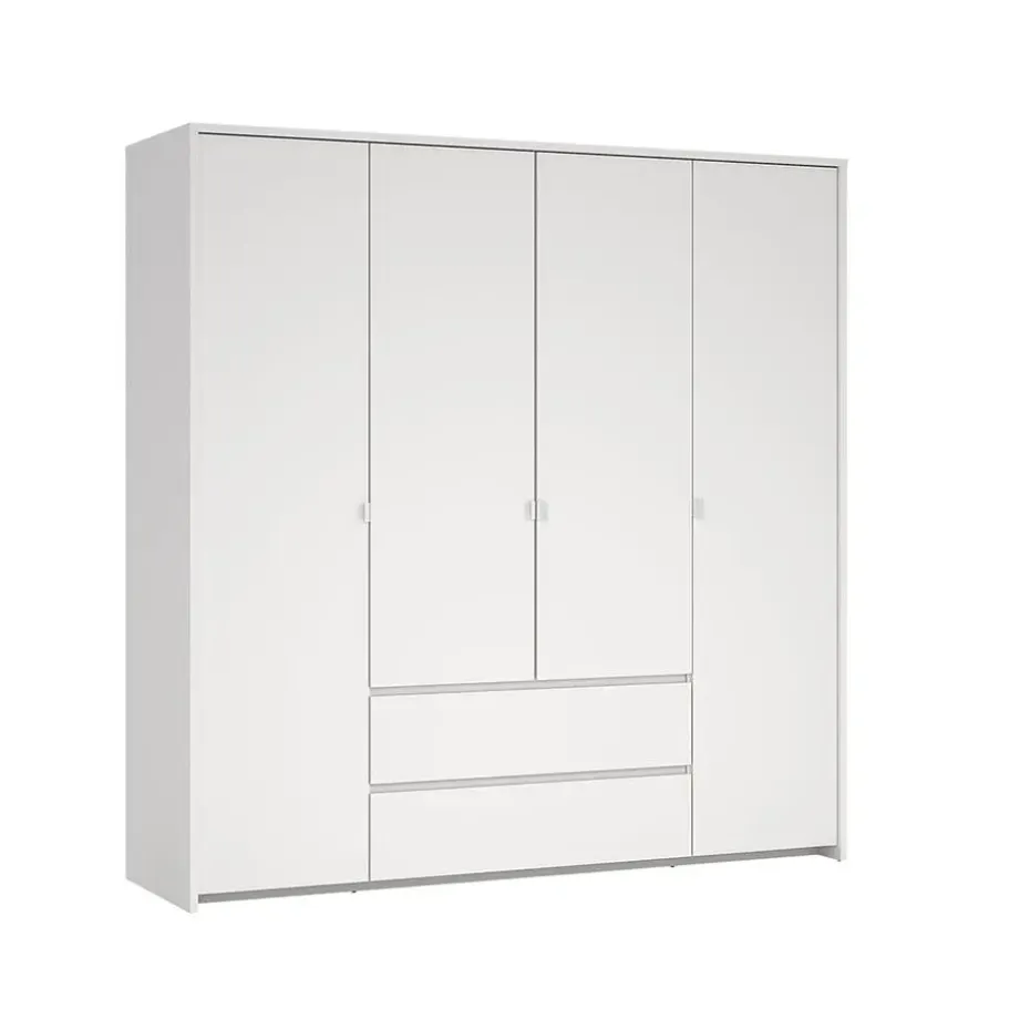 Hioshop Next kledingkast 4 deuren 2 lades 197x200cm wit