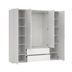 Hioshop Next kledingkast 4 deuren 2 lades 197x200cm wit
