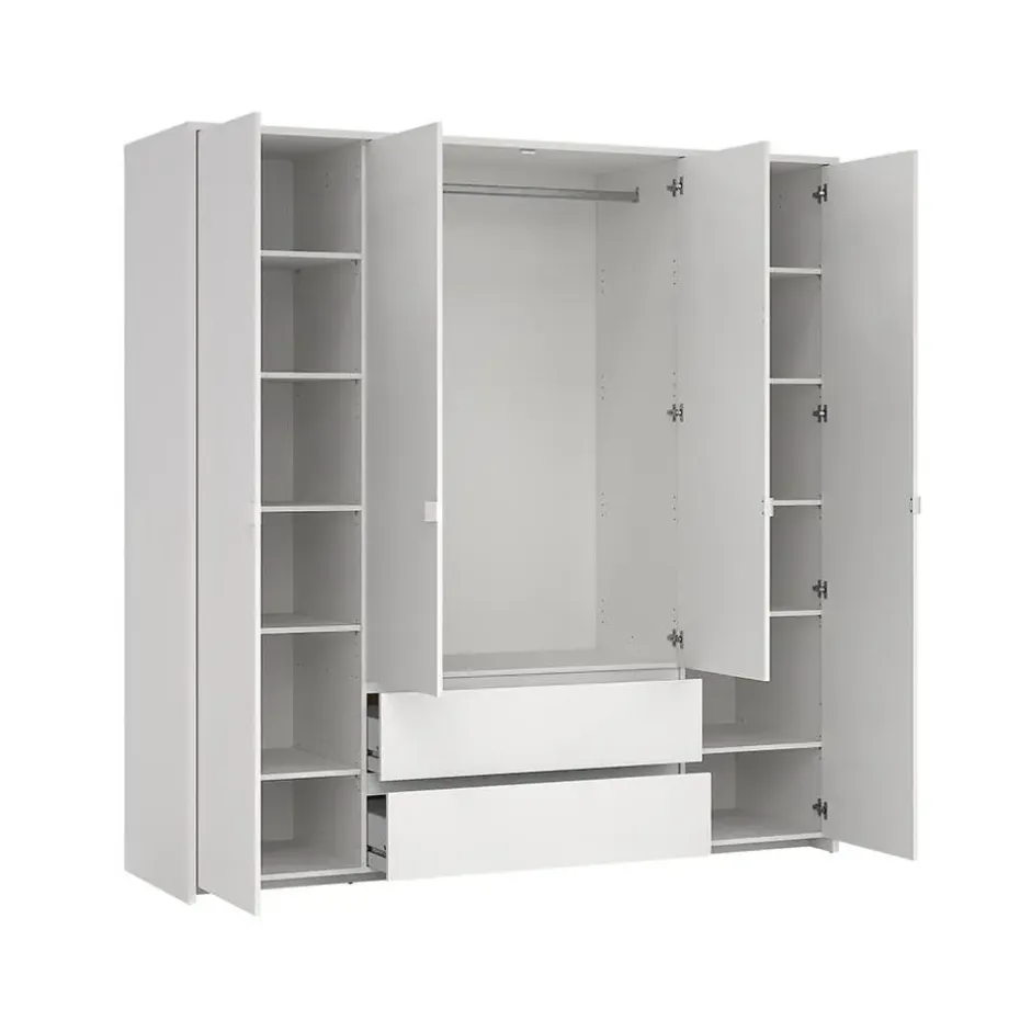 Hioshop Next kledingkast 4 deuren 2 lades 197x200cm wit
