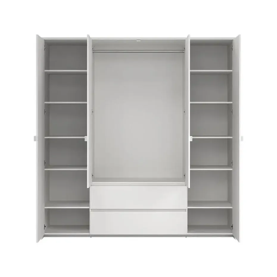 Hioshop Next kledingkast 4 deuren 2 lades 197x200cm wit