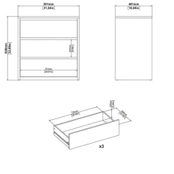 Hioshop Next ladekast 3 lades hoogglans wit