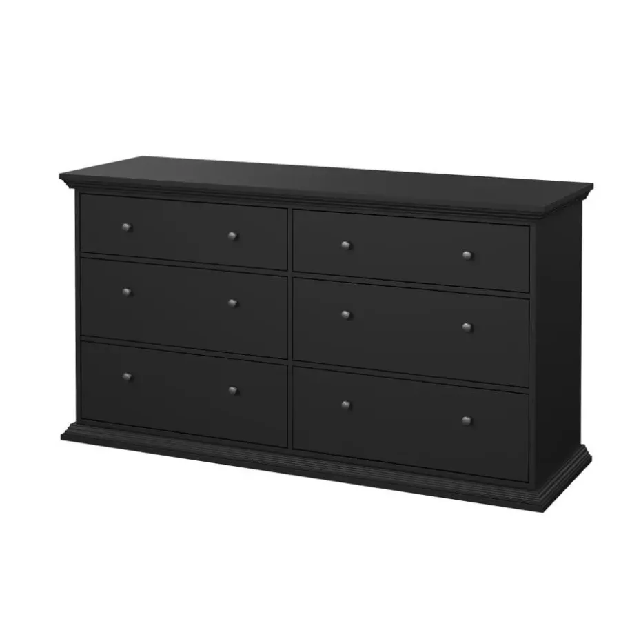 Hioshop North kommode 6 laden zwart mat