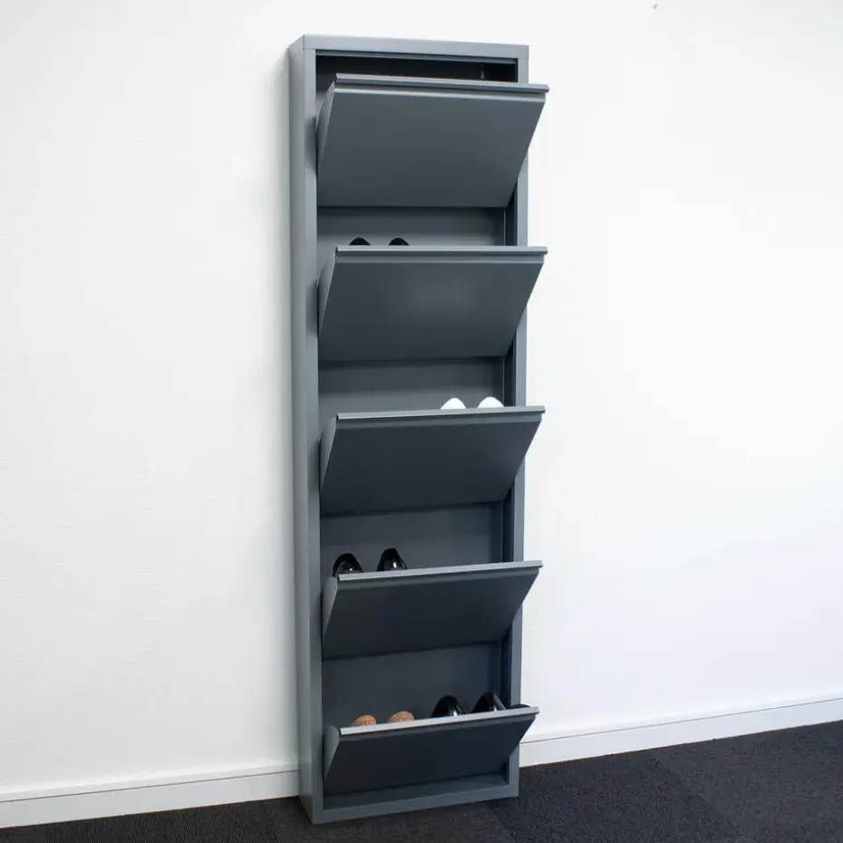 Hioshop Pisa schoenenkast grijs metaal met 10 vakken