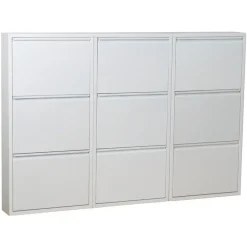Hioshop Pisa schoenenkast wit metaal met 3 vakken - set van 3