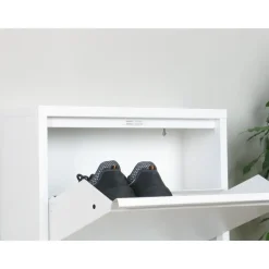 Hioshop Pisa schoenenkast wit metaal met 3 vakken - set van 3