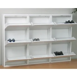 Hioshop Pisa schoenenkast wit metaal met 3 vakken - set van 3