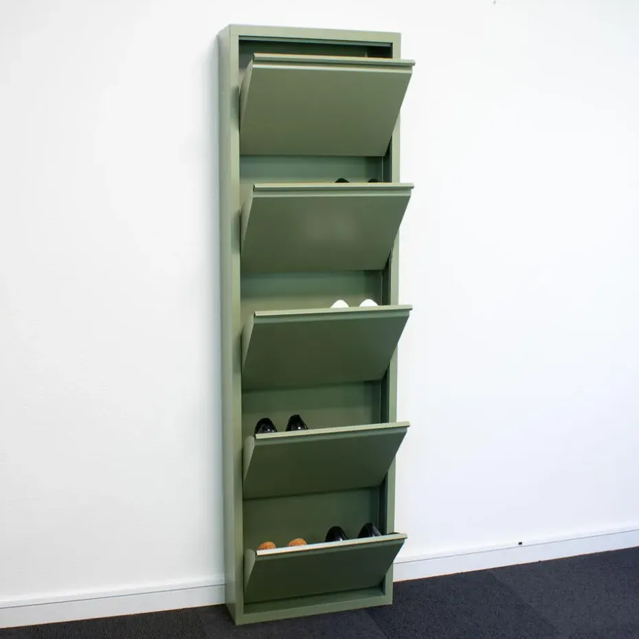 Hioshop Pisa schoenenkast groen metaal met 10 vakken