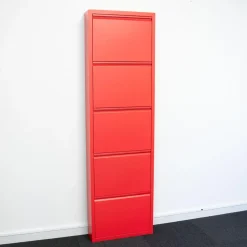 Hioshop Pisa schoenenkast rood metaal met 5 vakken