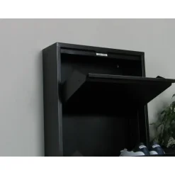 Hioshop Pisa schoenenkast zwart metaal met 3 vakken - set van 2