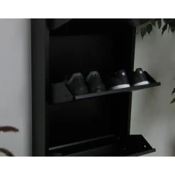 Hioshop Pisa schoenenkast zwart metaal met 3 vakken - set van 2