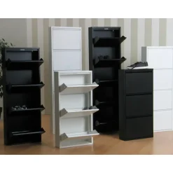 Hioshop Pisa schoenenkast zwart metaal met 3 vakken - set van 2