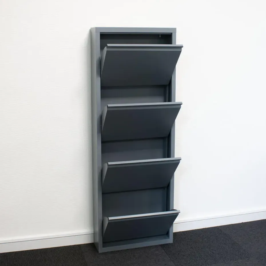 Hioshop Pisa schoenenkast grijs metaal met 12 vakken