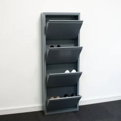 Hioshop Pisa schoenenkast grijs metaal met 12 vakken