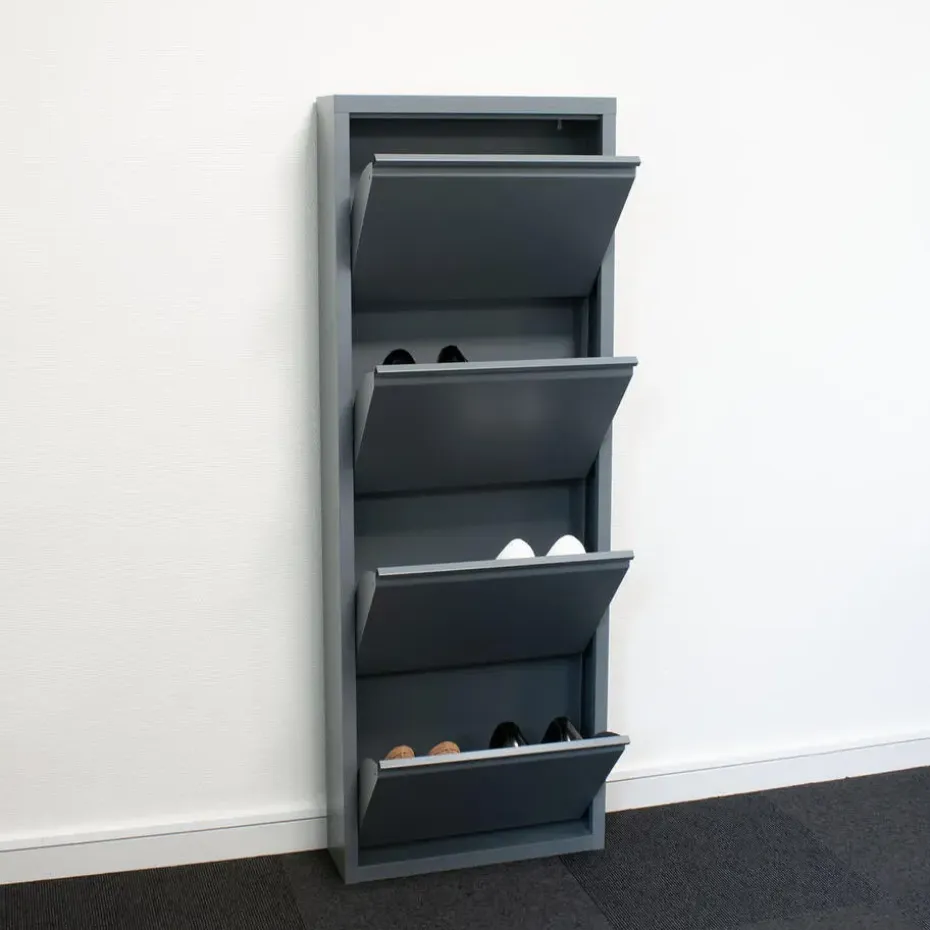 Hioshop Pisa schoenenkast grijs metaal met 12 vakken