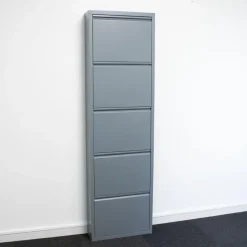 Hioshop Pisa schoenenkast grijs metaal met 5 vakken