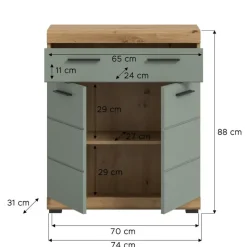 Hioshop Scout badkamerkast 2 deuren- 1 lade salvie decor- eiken decor