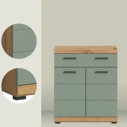 Hioshop Scout badkamerkast 2 deuren- 1 lade salvie decor- eiken decor