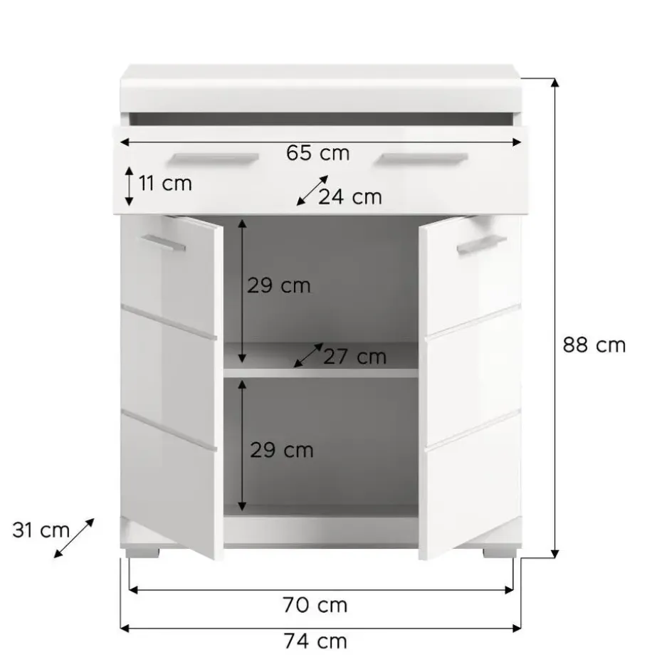 Hioshop Scout badkamerkast 2 deuren- 1 lade wit hoogglans- wit