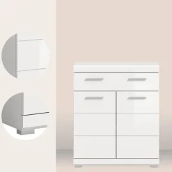 Hioshop Scout badkamerkast 2 deuren- 1 lade wit hoogglans- wit