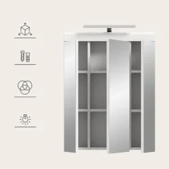 Hioshop Scout spiegelkast inclusief verlichting 2 deuren- 3 spiegeldeuren- 3