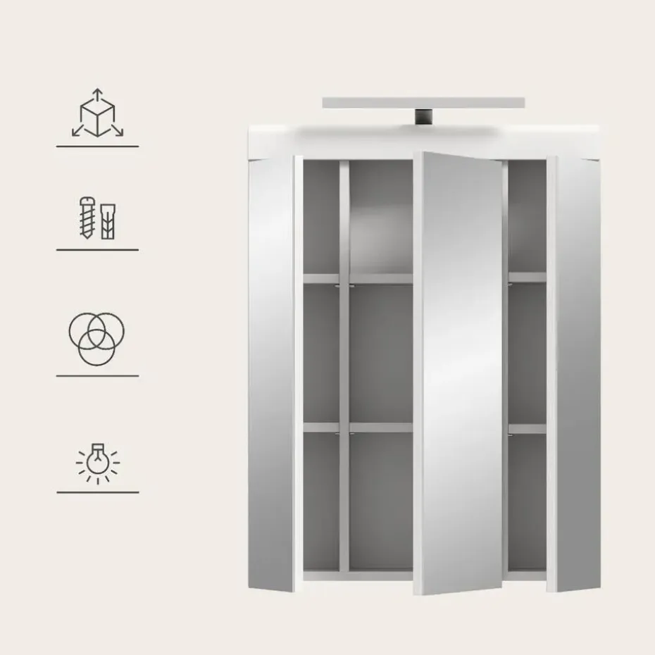 Hioshop Scout spiegelkast inclusief verlichting 2 deuren- 3 spiegeldeuren- 3