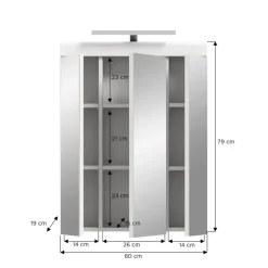 Hioshop Scout spiegelkast inclusief verlichting 2 deuren- 3 spiegeldeuren- 3