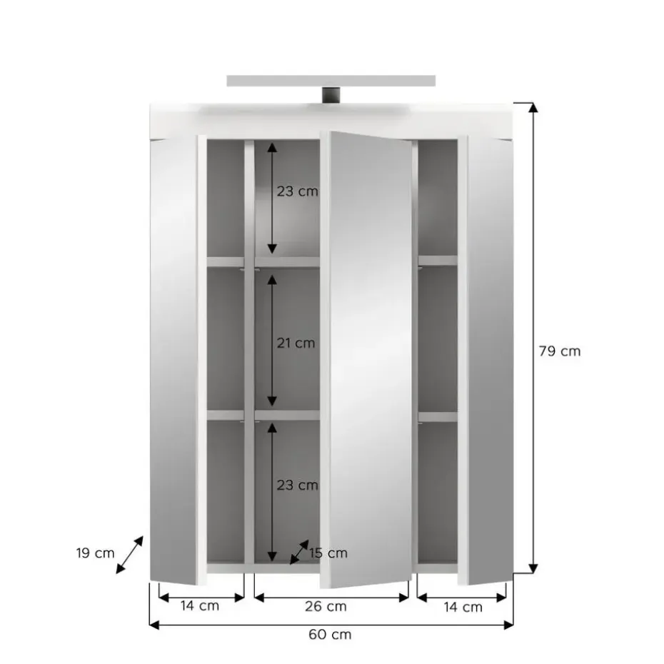 Hioshop Scout spiegelkast inclusief verlichting 2 deuren- 3 spiegeldeuren- 3
