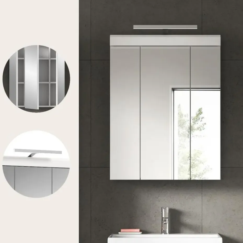 Hioshop Scout spiegelkast inclusief verlichting 2 deuren- 3 spiegeldeuren- 3