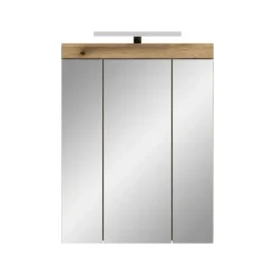 Hioshop Scout spiegelkast inclusief verlichting 3 spiegeldeuren eiken decor