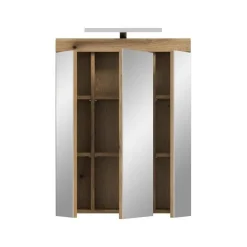 Hioshop Scout spiegelkast inclusief verlichting 3 spiegeldeuren eiken decor