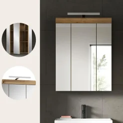 Hioshop Scout spiegelkast inclusief verlichting 3 spiegeldeuren eiken decor