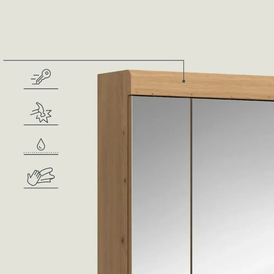 Hioshop Scout spiegelkast 3 spiegeldeuren salvie decor- eiken decor