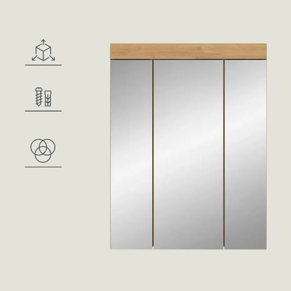 Hioshop Scout spiegelkast 3 spiegeldeuren salvie decor- eiken decor