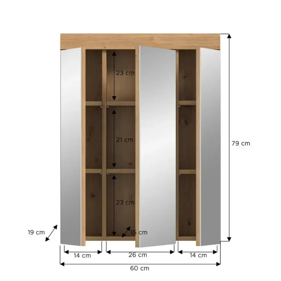 Hioshop Scout spiegelkast 3 spiegeldeuren salvie decor- eiken decor