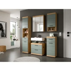 Hioshop Scout spiegelkast 3 spiegeldeuren salvie decor- eiken decor