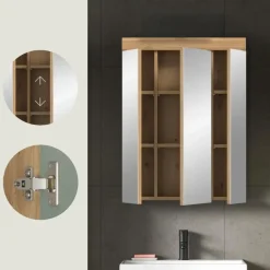 Hioshop Scout spiegelkast 3 spiegeldeuren salvie decor- eiken decor
