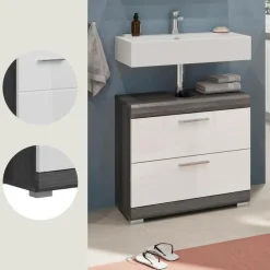 Hioshop Scout wastafel 2 lades wit hoogglans- grijs