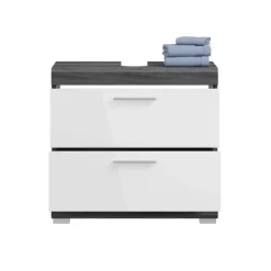 Hioshop Scout wastafel 2 lades wit hoogglans- grijs