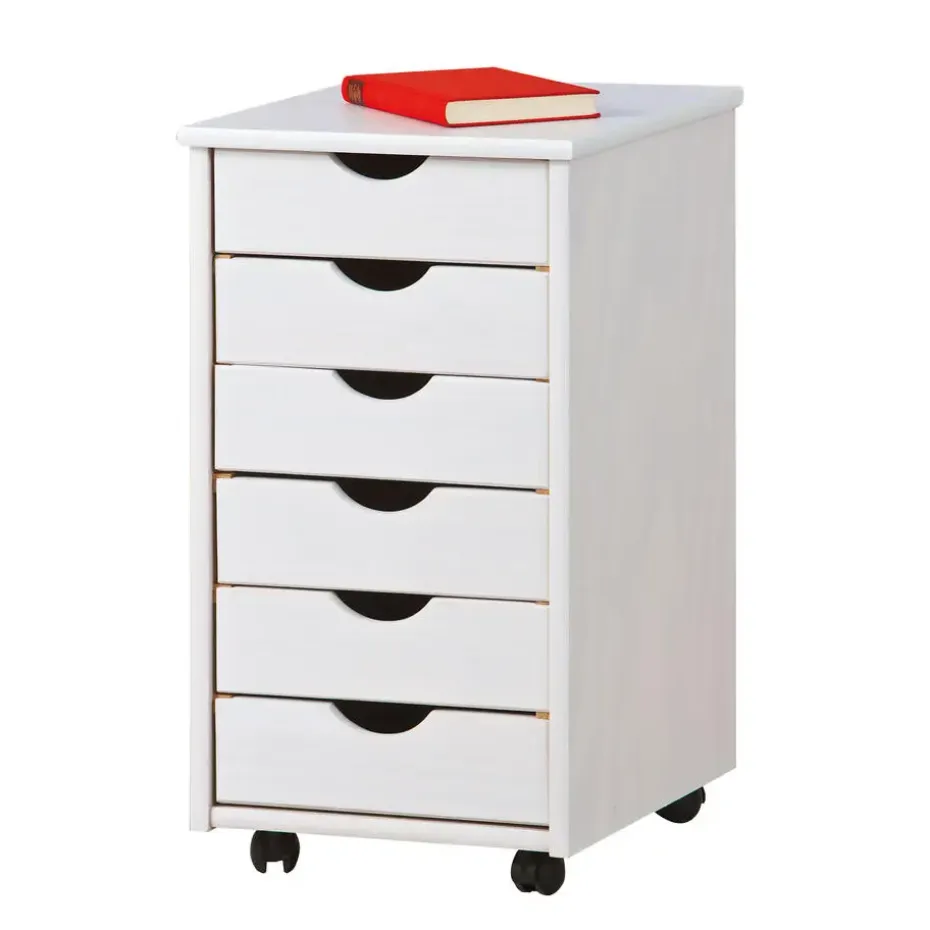 Hioshop Simra kommode kantoorarchief op wielen 6 lades wit