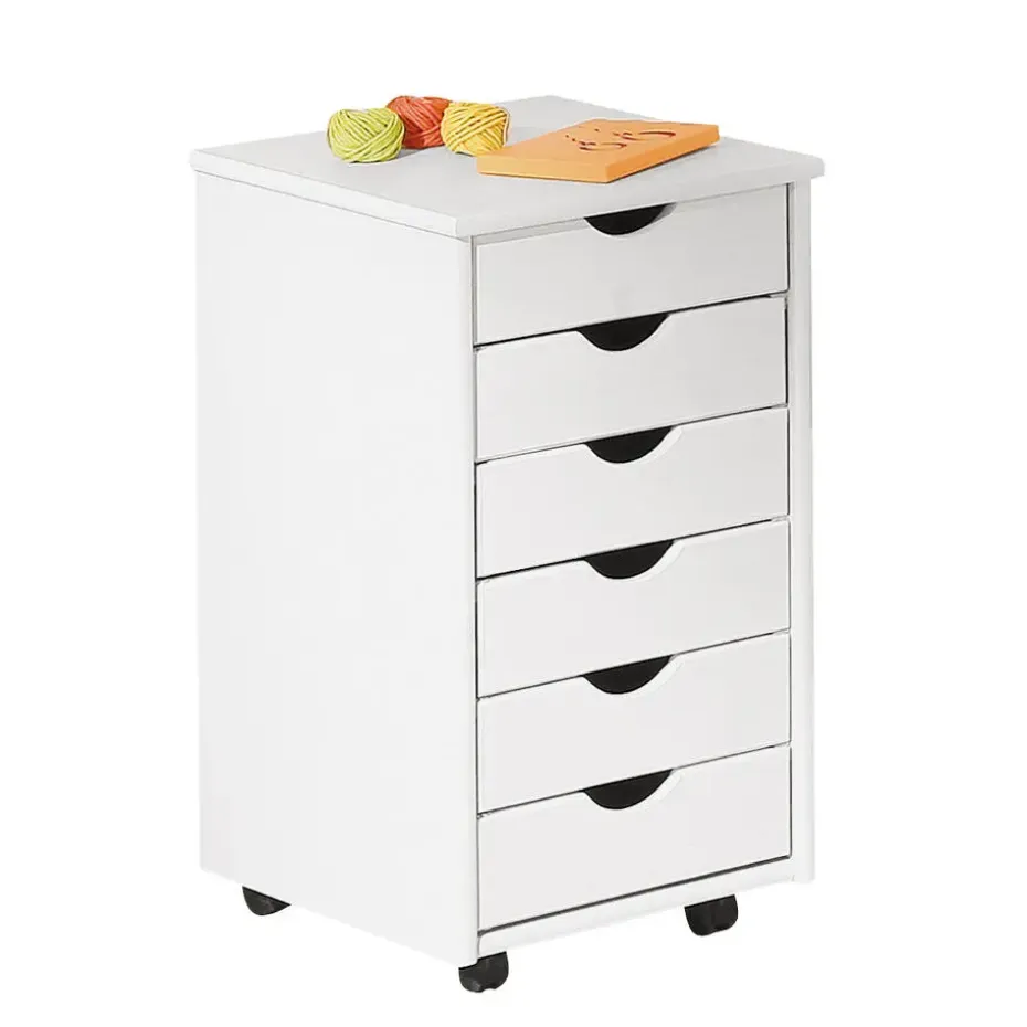 Hioshop Simra kommode kantoorarchief op wielen 6 lades wit