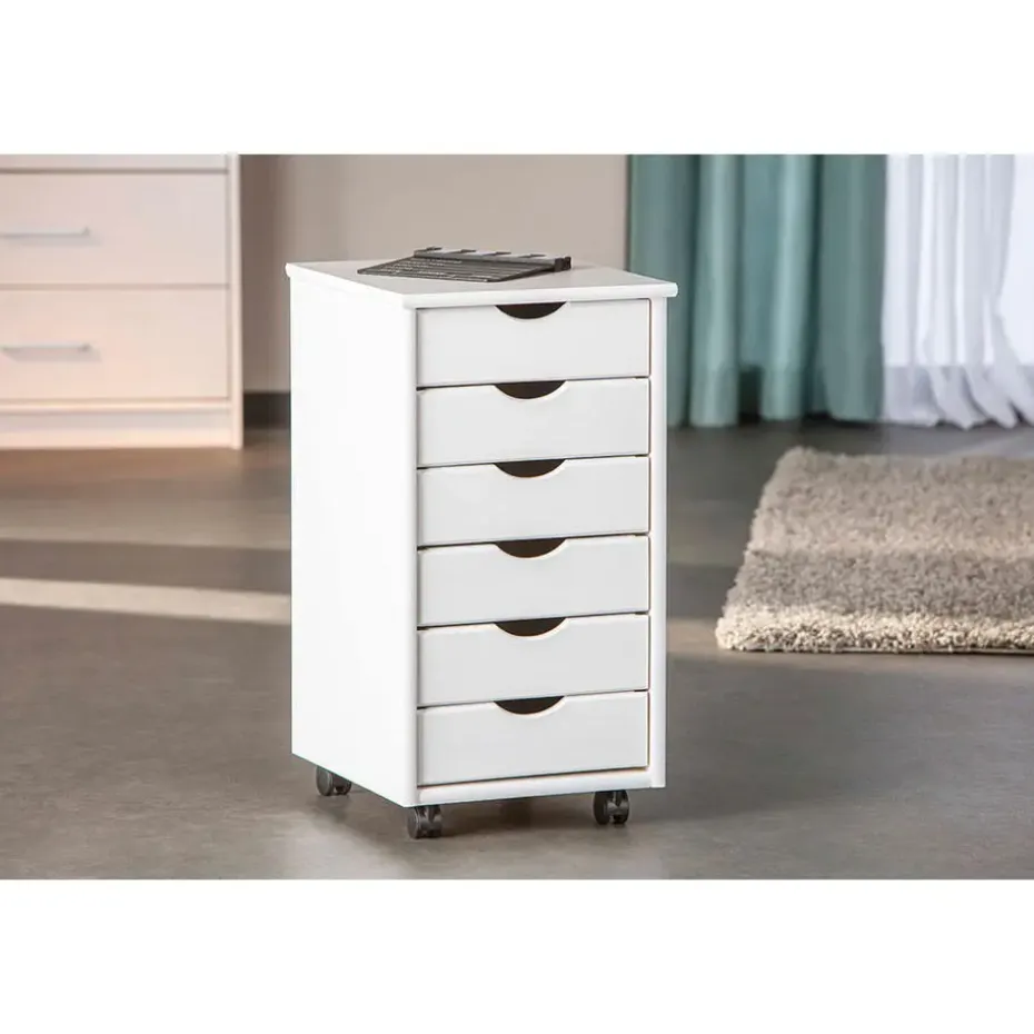 Hioshop Simra kommode kantoorarchief op wielen 6 lades wit