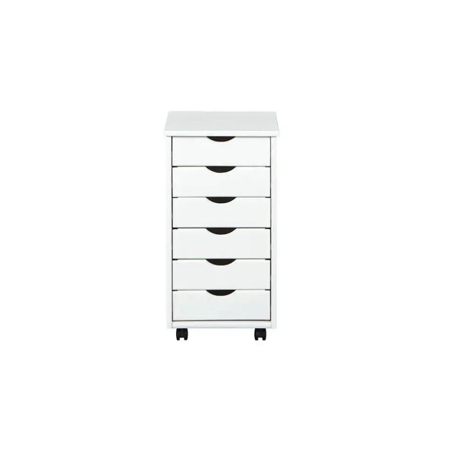 Hioshop Simra kommode kantoorarchief op wielen 6 lades wit