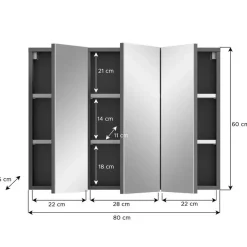 Hioshop Soft spiegelkast 3 spiegeldeuren grijs Nachbildung