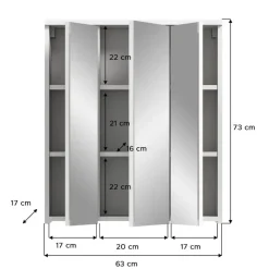 Hioshop Solero spiegelkast 3 spiegeldeuren wit hoogglans- wit