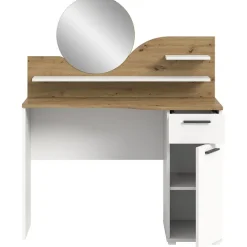 Hioshop Vanity kaptafel met spiegel 1 lade 1 deur 2 planken wit